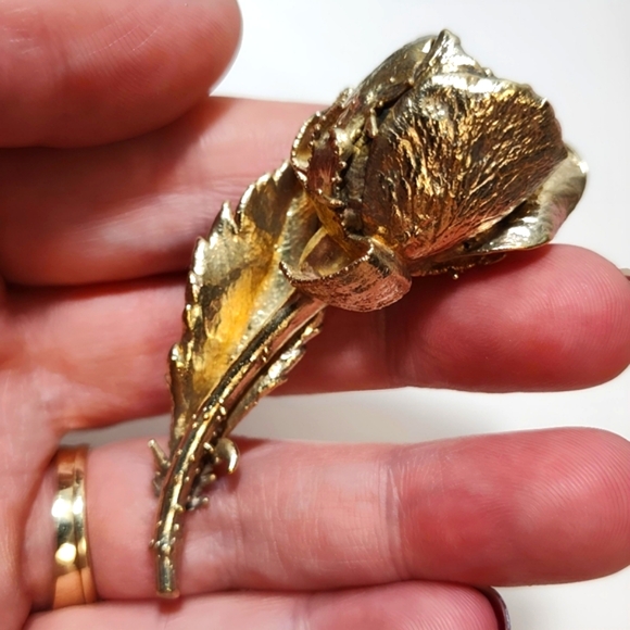 Vintage Flora Danica Eggert Gilded Sterling Silver Electroform Rose Brooch Pin - Picture 8 of 13